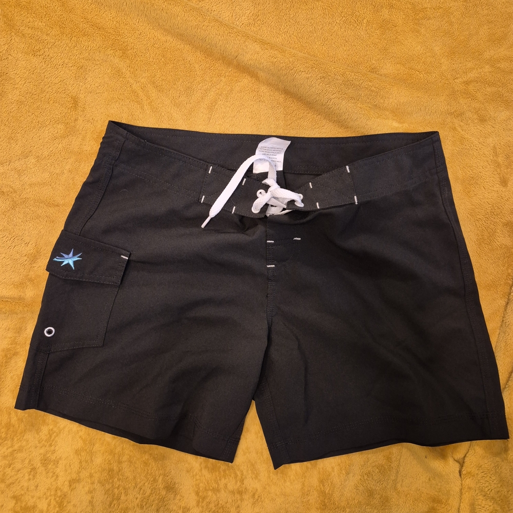 Black Board Shorts with White Drawstring